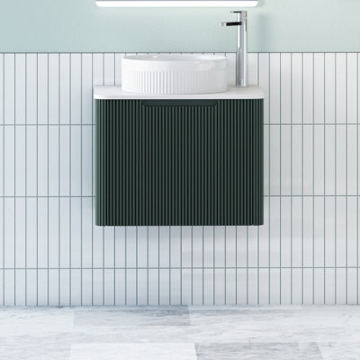 Royal Bathrooms Avenza 600mm Deep Moss Green Wall Hung Bathroom Countertop Vanity Unit 1 Drawer With Round Basin - image 1