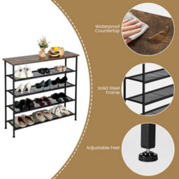 5-Tier Shoe Rack Industrial Shoe Organizer Flat Mesh Shelves Storage Freestand - thumbnail 5