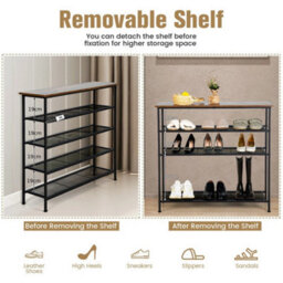 5-Tier Shoe Rack Industrial Shoe Organizer Flat Mesh Shelves Storage Freestand - thumbnail 3
