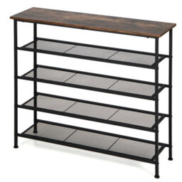 5-Tier Shoe Rack Industrial Shoe Organizer Flat Mesh Shelves Storage Freestand - thumbnail 1