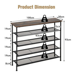 5-Tier Shoe Rack Industrial Shoe Organizer Flat Mesh Shelves Storage Freestand - thumbnail 2