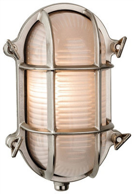 Luminosa Lighting Luminosa Nautic 1 Light Outdoor Bulkhead Wall, Flush Light Nickel, Frosted Glass Ip64, E27