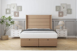 "Sloomy Sterling Latte Dumfries Ottoman Bed With Mattress With 54"" Wingback Headboard 4'6 Double" - thumbnail 1