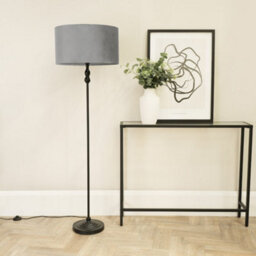 Valuelights Maggie Black Metal Candlestick Floor Lamp With Grey Velvet Lamp Shade - thumbnail 5