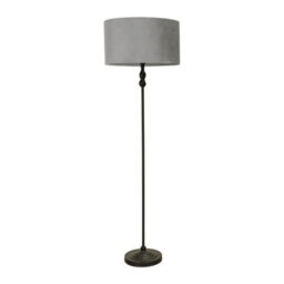 Valuelights Maggie Black Metal Candlestick Floor Lamp With Grey Velvet Lamp Shade - thumbnail 2