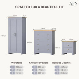 Afn Home Country Style 3 Piece Bedroom Set - Wardrobe Chest Bedside Grey On Oak (3 On - thumbnail 5