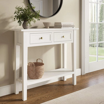 Small Narrow White Wood Console Table With Drawers - image 1