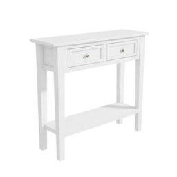 Small Narrow White Wood Console Table With Drawers - thumbnail 6