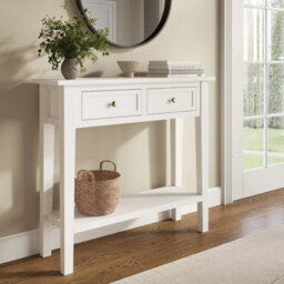 Small Narrow White Wood Console Table With Drawers - thumbnail 1