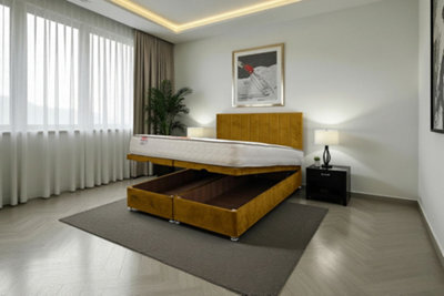 "Knight Sleep Paris Ottoman Bed Mustard Plush 2Ft6 With Mattress & 24""headboard -Small Single" - image 1