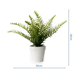 Candlelight White & Green 26Cm Fern Artificial Plant In White Plastic Pot - thumbnail 4