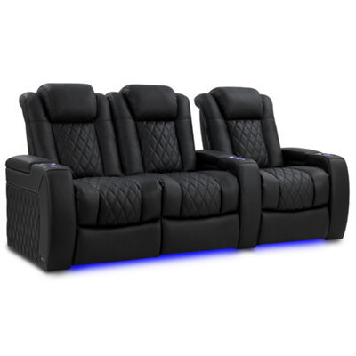 Valencia Tuscany Luxury Edition Home Theater Seating Row Of 3 Loveseat Left Onyx Nappa Leather Diamond Stitching - image 1