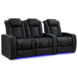 Valencia Tuscany Luxury Edition Home Theater Seating Row Of 3 Loveseat Left Onyx Nappa Leather Diamond Stitching - thumbnail 1