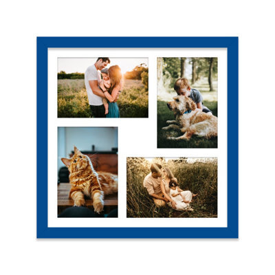12X12 Inch 4 Opening Photo Collage Frame, Display Four 6X4 Inch Photos, Multi Aperture Family Picture Frame, Blue - image 1