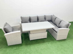 Fimous 7 Seat Rattan Garden Furniture Corner Sofa Set Adjustable Lifting Dining Or Coffee Table Set With Armchair Light Grey - thumbnail 2
