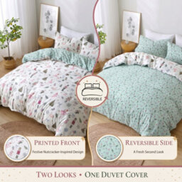 Lazzaro Christmas Super King Duvet Cover Set, Reversible Girl & Ribbon Print Bedding With Zipper Closure & Corner Ties - thumbnail 3