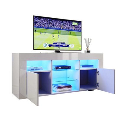 120Cm High Gloss Tv Table Stand White Entertainment Cabinet Unit With Led Light - image 1