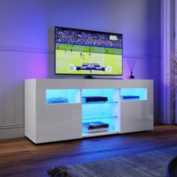 120Cm High Gloss Tv Table Stand White Entertainment Cabinet Unit With Led Light - thumbnail 2
