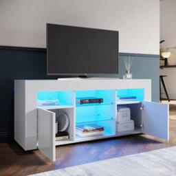 120Cm High Gloss Tv Table Stand White Entertainment Cabinet Unit With Led Light - thumbnail 4