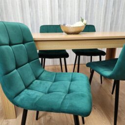 Kosy Koala Dining Set Of 4 Oak Effect Dining Table With 4 Green Velvet Chairs Dining Room Furniture - thumbnail 5