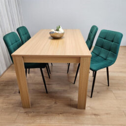Kosy Koala Dining Set Of 4 Oak Effect Dining Table With 4 Green Velvet Chairs Dining Room Furniture - thumbnail 7