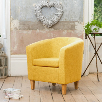 Alderwood 68Cm Wide Hessian Fabric Tub Chair With Pine Coloured Legs - Yellow