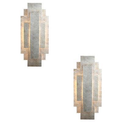 2 Pack Antique Silver Leaf Panel Wall Light - Twin G9 Led - Decorative Sconce - image 1