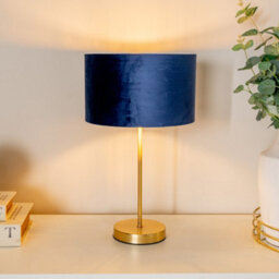 Valuelights Charles Gold Table Lamp With Metallic & Navy Velvet Shade - thumbnail 1