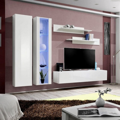 Arte Fly A4 White Entertainment Unit 260Cm - Bright Modular Media Wall With Ambient Led Lighting - image 1