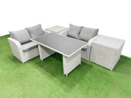Fimous 5 Pieces Outdoor Pe Rattan Sofa Set Patio Garden Furniture Sets With Cushions 2 Side Tables Light Grey - thumbnail 2
