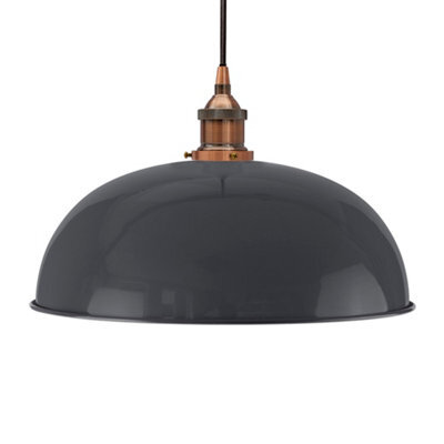 Slate Grey Worcester Painted Dome Pendant Light With Antique Copper Lamp Holder And Black Round Cable - Se Home - image 1