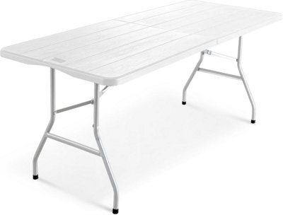 Keplin 6Ft Folding Table With White Wood Slate Patterned Top, 180X70X74Cm (Wood Slate) - image 1
