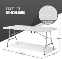 Keplin 6Ft Folding Table With White Wood Slate Patterned Top, 180X70X74Cm (Wood Slate) - thumbnail 2