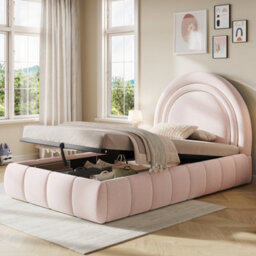 Modernluxe 3Ft Single Bed, 90X190 Cm, Ottoman Bed, Hydraulic Bed, With Headboard And Large Storage Space, Velvet, Pink - thumbnail 1