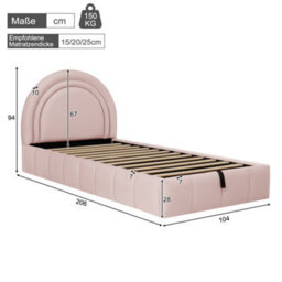 Modernluxe 3Ft Single Bed, 90X190 Cm, Ottoman Bed, Hydraulic Bed, With Headboard And Large Storage Space, Velvet, Pink - thumbnail 4