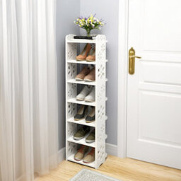 Living And Home 7 Tier White Plastic Shoe Rack Shoe Storage Organiser Open Style Shoe Shelf