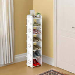 Living And Home 7 Tier White Plastic Shoe Rack Shoe Storage Organiser Open Style Shoe Shelf - thumbnail 2