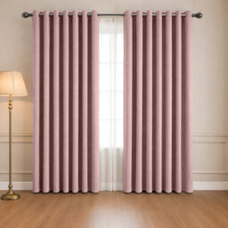 Oxford Homeware Eyelet Linen Effect Curtains Blush Pink Fully Lined 100% Blackout Thermal Insulated Curtain Pair (W)228Cmx(L)228Cm