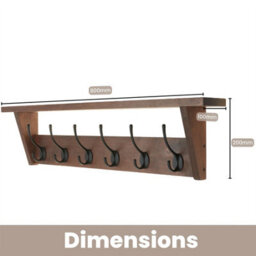 Keypak Victorian Oak Coat Rack Shelf Combo 6 Hooks 80Cm - Rustic Wall Mounted Coat Rack For Hallway, Bedroom, Kitchen, Bathroom - thumbnail 3