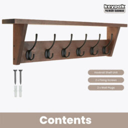 Keypak Victorian Oak Coat Rack Shelf Combo 6 Hooks 80Cm - Rustic Wall Mounted Coat Rack For Hallway, Bedroom, Kitchen, Bathroom - thumbnail 4