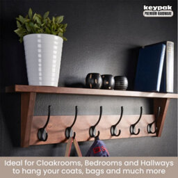 Keypak Victorian Oak Coat Rack Shelf Combo 6 Hooks 80Cm - Rustic Wall Mounted Coat Rack For Hallway, Bedroom, Kitchen, Bathroom - thumbnail 5