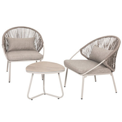 Avestar 3-Piece Patio Bistro Set With Zippered Cushions, Wood-Grain Tabletop, Handwoven Twisted Pe Rattan Chairs - image 1