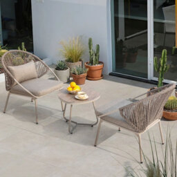 Avestar 3-Piece Patio Bistro Set With Zippered Cushions, Wood-Grain Tabletop, Handwoven Twisted Pe Rattan Chairs - thumbnail 9