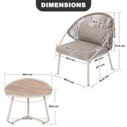 Avestar 3-Piece Patio Bistro Set With Zippered Cushions, Wood-Grain Tabletop, Handwoven Twisted Pe Rattan Chairs - thumbnail 3