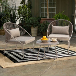Avestar 3-Piece Patio Bistro Set With Zippered Cushions, Wood-Grain Tabletop, Handwoven Twisted Pe Rattan Chairs - thumbnail 2
