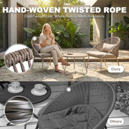 Avestar 3-Piece Patio Bistro Set With Zippered Cushions, Wood-Grain Tabletop, Handwoven Twisted Pe Rattan Chairs - thumbnail 7