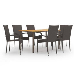 Walplus 7 Piece Garden Outdoor Dining Set Suitable For Backyard, Patio Poly Rattan Brown - thumbnail 1