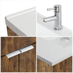 Homestylestore 1210mm Dark Oak Floorstanding Bathroom Vanity Unit Double Basin And Chrome Finger Pull Handle - thumbnail 3
