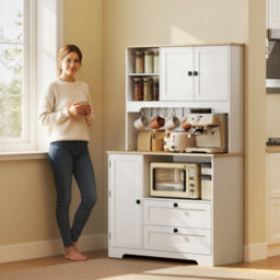 Homcom Kitchen Cupboard, Kitchen Cabinet With 2 Cabinets, 2 Drawers, White - thumbnail 8