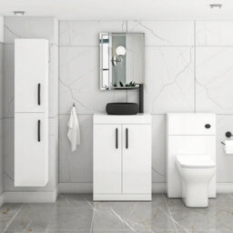 Royal Bathrooms Turin 800mm Freestanding Bathroom Vanity Unit With Sink 2 Door Gloss White & Milan Black Countertop Basin - thumbnail 3